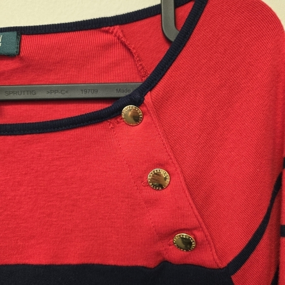 Lauren Ralph Lauren Petite 3/4 Sleeve Stripe Top Red Navy PM - Picture 3 of 6